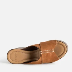 Texto Mules/Tongs|Sandales^Mule à plateforme cuir velours COGNAC