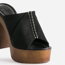 Texto Mules/Tongs|Sandales^Mule à plateforme e cuir velours NOIR