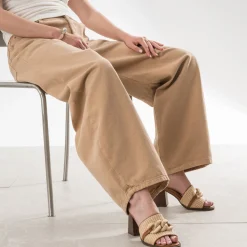 Eram Mules/Tongs|Sandales^Mule à talon beige effet raphia CAMEL