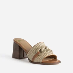 Eram Mules/Tongs|Sandales^Mule à talon beige effet raphia CAMEL