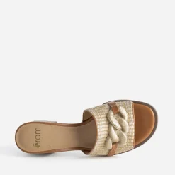 Eram Mules/Tongs|Sandales^Mule à talon beige effet raphia CAMEL