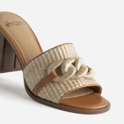Eram Mules/Tongs|Sandales^Mule à talon beige effet raphia CAMEL