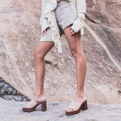 Texto Sandales|Mules/Tongs^Mule à talon cuir velours BEIGE
