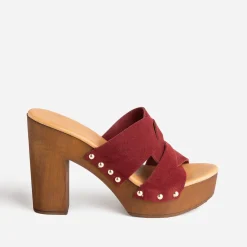 Texto Mules/Tongs|Sandales^Mule à talon bordeaux en cuir velours VIOLET