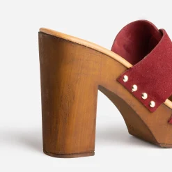 Texto Mules/Tongs|Sandales^Mule à talon bordeaux en cuir velours VIOLET