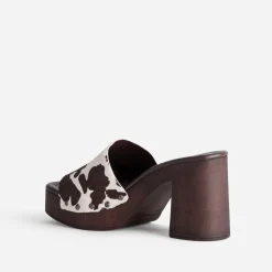 Texto Mules/Tongs|Sandales^Mule à talon motif vache MARRON