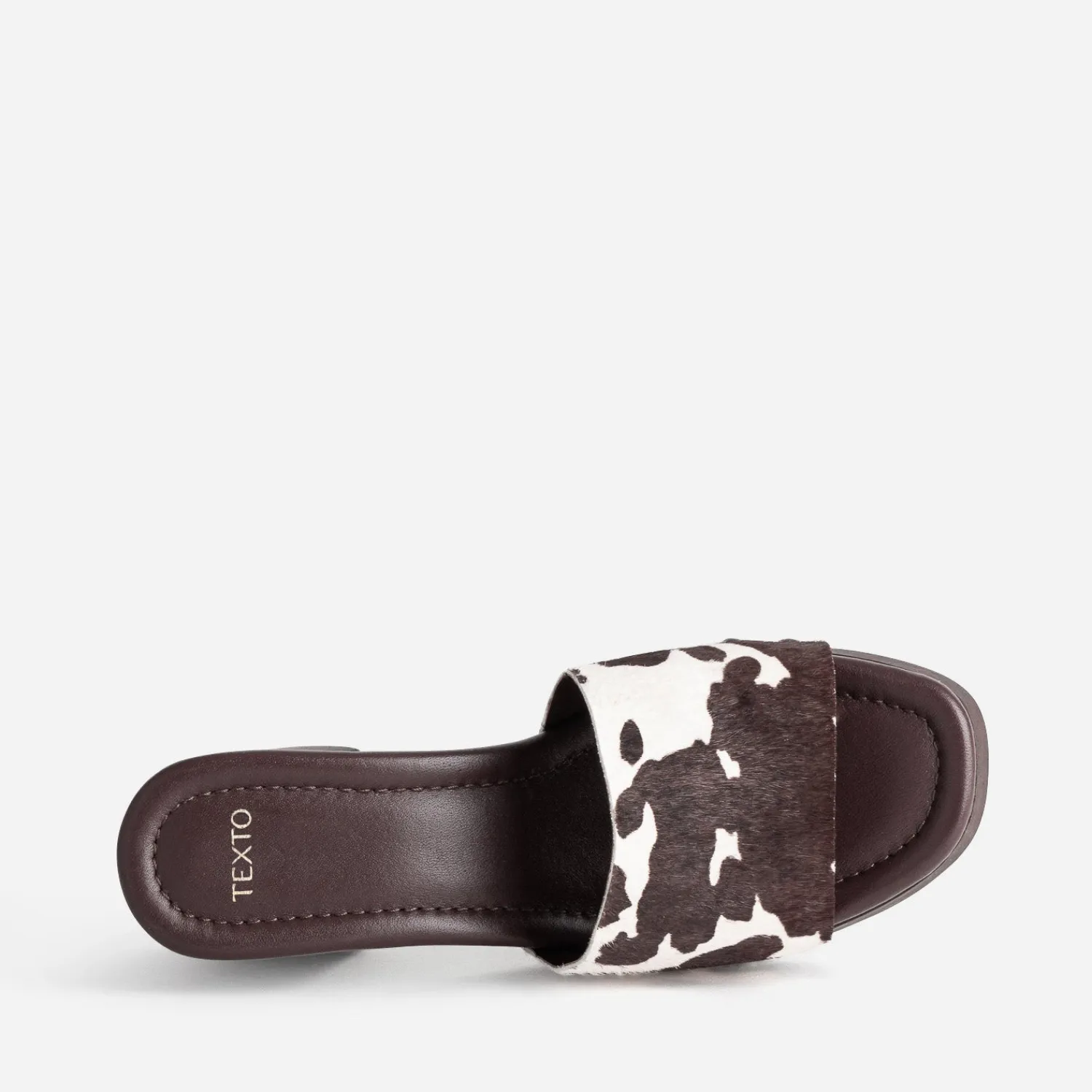 Texto Mules/Tongs|Sandales^Mule à talon motif vache MARRON