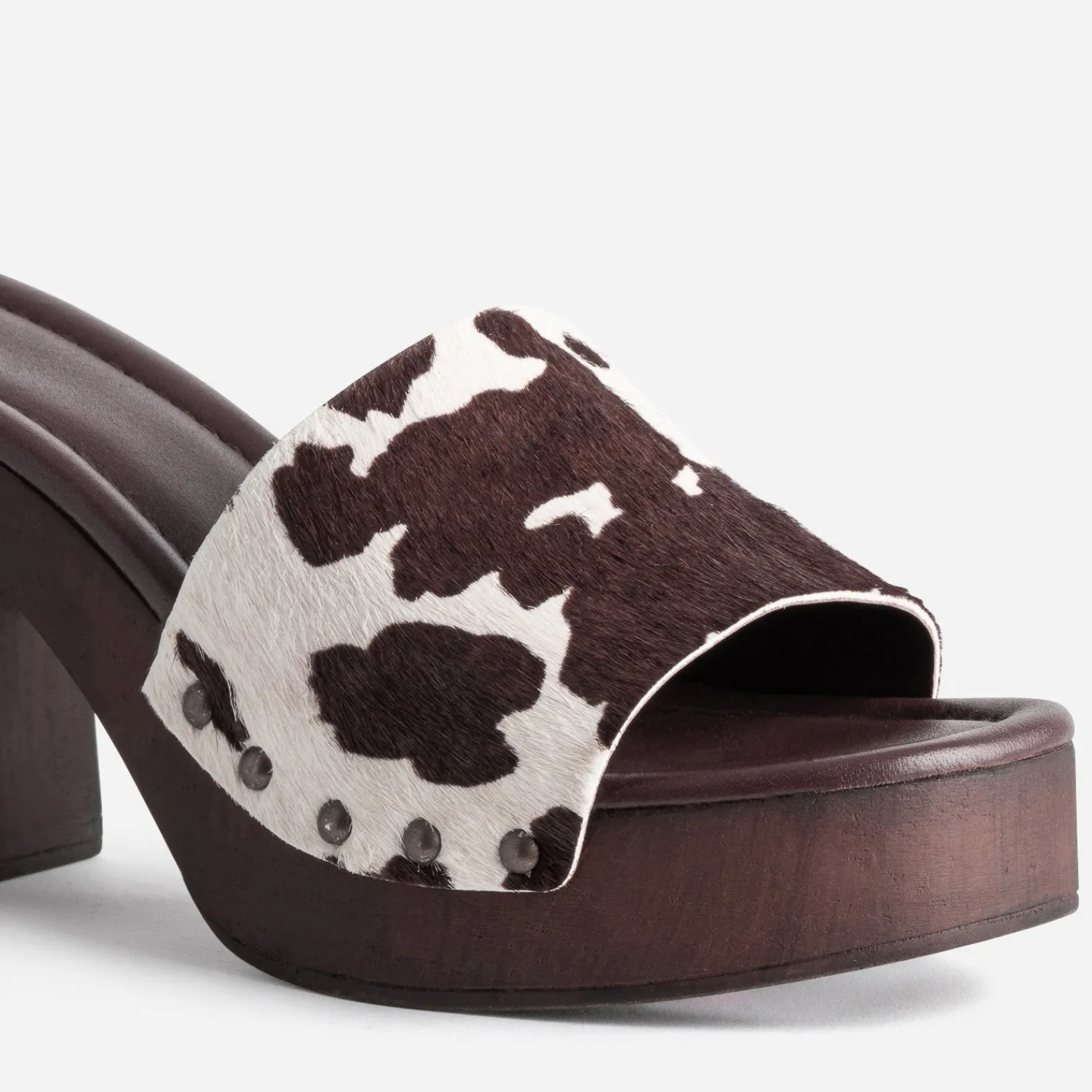 Texto Mules/Tongs|Sandales^Mule à talon motif vache MARRON