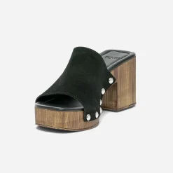Texto Mules/Tongs|Sandales^Mule à talon e en cuir velours NOIR