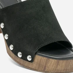 Texto Mules/Tongs|Sandales^Mule à talon e en cuir velours NOIR