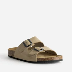 Eram Nu-Pieds/Sandales^Mule anatomique cuir velours BEIGE