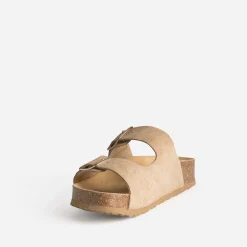 Eram Mules/Tongs|Sandales^Mule anatomique cuir velours à plateforme BEIGE