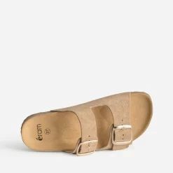 Eram Mules/Tongs|Sandales^Mule anatomique cuir velours à plateforme BEIGE