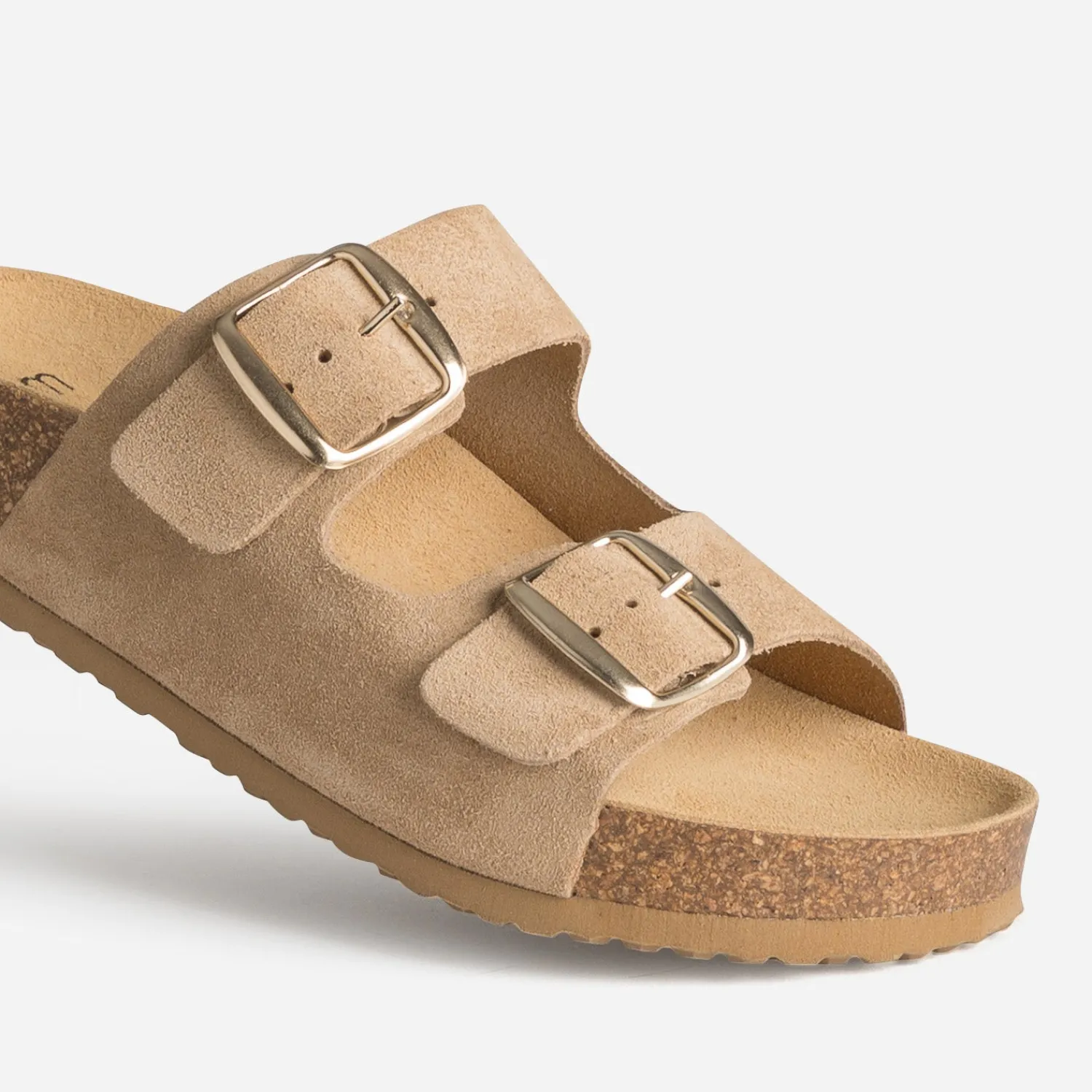 Eram Mules/Tongs|Sandales^Mule anatomique cuir velours à plateforme BEIGE