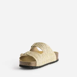 Eram Mules/Tongs|Sandales^Mule anatomique effet raphia plateforme BEIGE