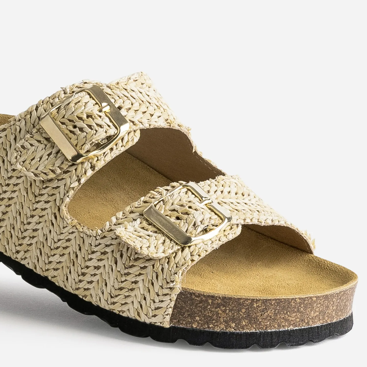 Eram Mules/Tongs|Sandales^Mule anatomique effet raphia plateforme BEIGE