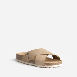 Eram Mules/Tongs|Sandales^Mule anatomique beige en cuir velours éco-conçu TAUPE