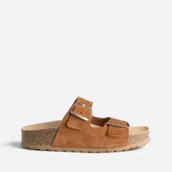 Eram Mules/Tongs|Sandales^Mule anatomique cuir velours à plateforme CAMEL
