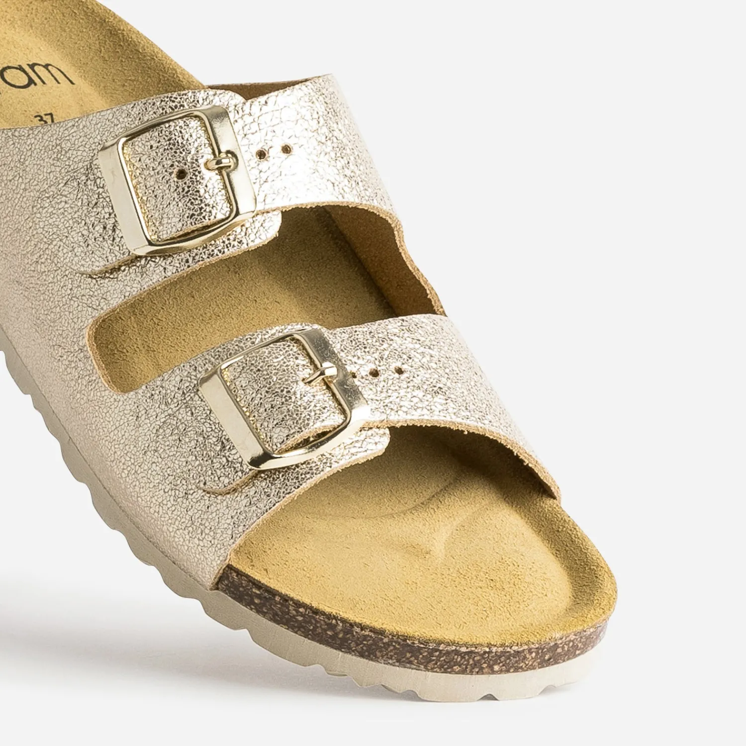 Eram Mules/Tongs|Sandales^Mule anatomique dée en cuir froissé éco-conçu OR