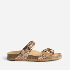 Eram Mules/Tongs|Sandales^Mule anatomique marron cuir effet python éco-conçu IMPRIME
