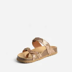 Eram Mules/Tongs|Sandales^Mule anatomique marron cuir effet python éco-conçu IMPRIME