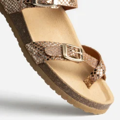 Eram Mules/Tongs|Sandales^Mule anatomique marron cuir effet python éco-conçu IMPRIME