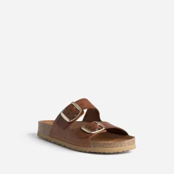Eram Mules/Tongs|Sandales^Mule anatomique marron en cuir éco-conçu COGNAC