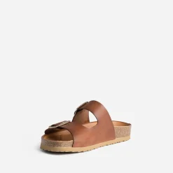 Eram Mules/Tongs|Sandales^Mule anatomique marron en cuir éco-conçu COGNAC