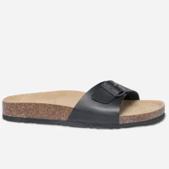 Eram Nu-Pieds/Sandales^Mule anatomique e en cuir NOIR