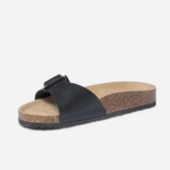 Eram Nu-Pieds/Sandales^Mule anatomique e en cuir NOIR