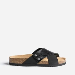 Eram Mules/Tongs^Mule anatomique e en cuir velours NOIR
