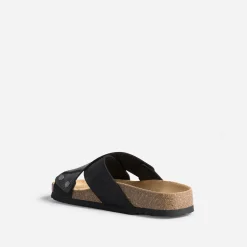 Eram Mules/Tongs^Mule anatomique e en cuir velours NOIR