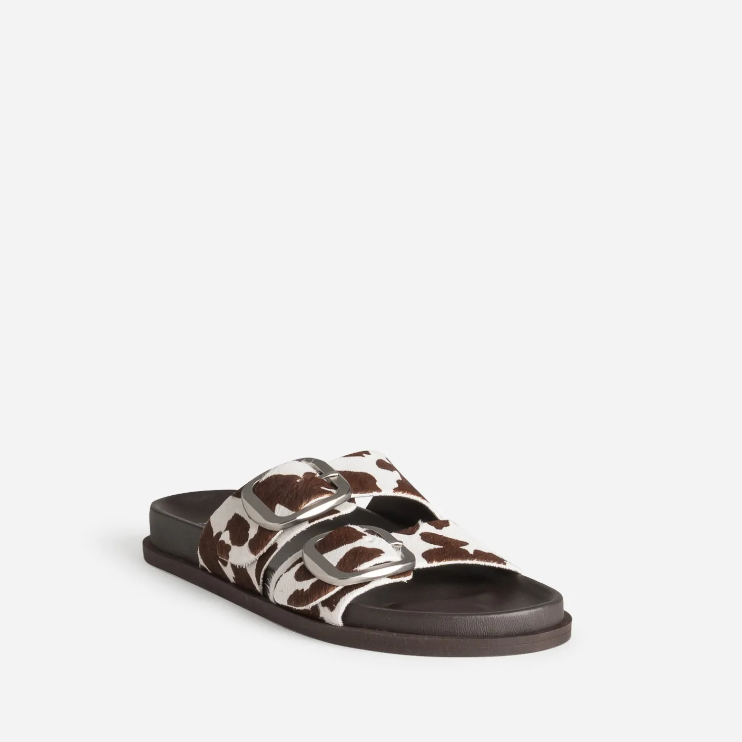 Texto Mules/Tongs|Sandales^Mule anatomique cuir motif vache MARRON