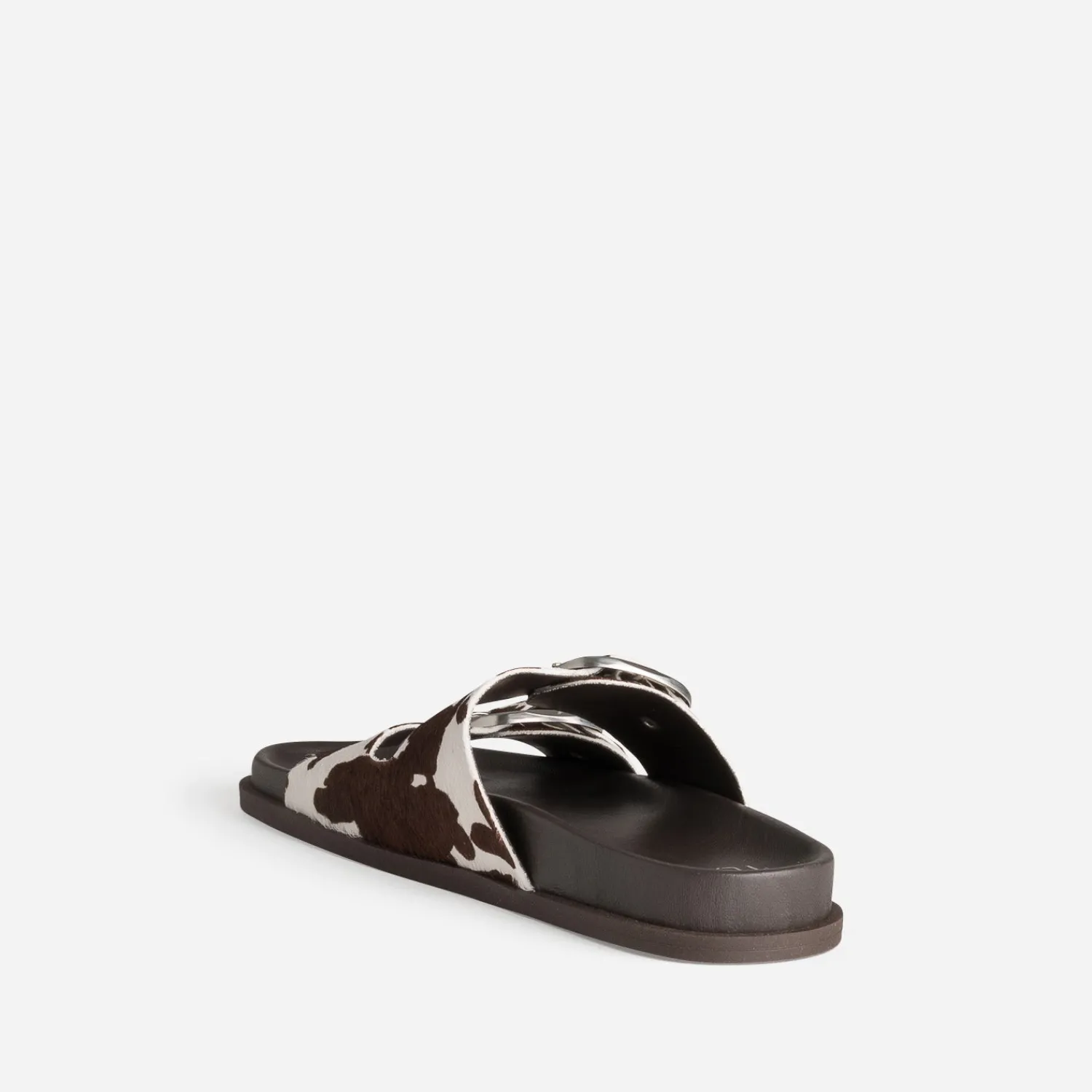 Texto Mules/Tongs|Sandales^Mule anatomique cuir motif vache MARRON