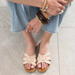 Eram Mules/Tongs|Sandales^Mule beige cuir brides tressées ECRU