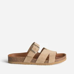 Eram Mules/Tongs|Sandales^Mule cuir velours double bride BEIGE