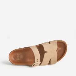 Eram Mules/Tongs|Sandales^Mule cuir velours double bride BEIGE