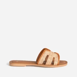 Eram Mules/Tongs|Sandales^Mule effet raphia bords camel cuir BEIGE