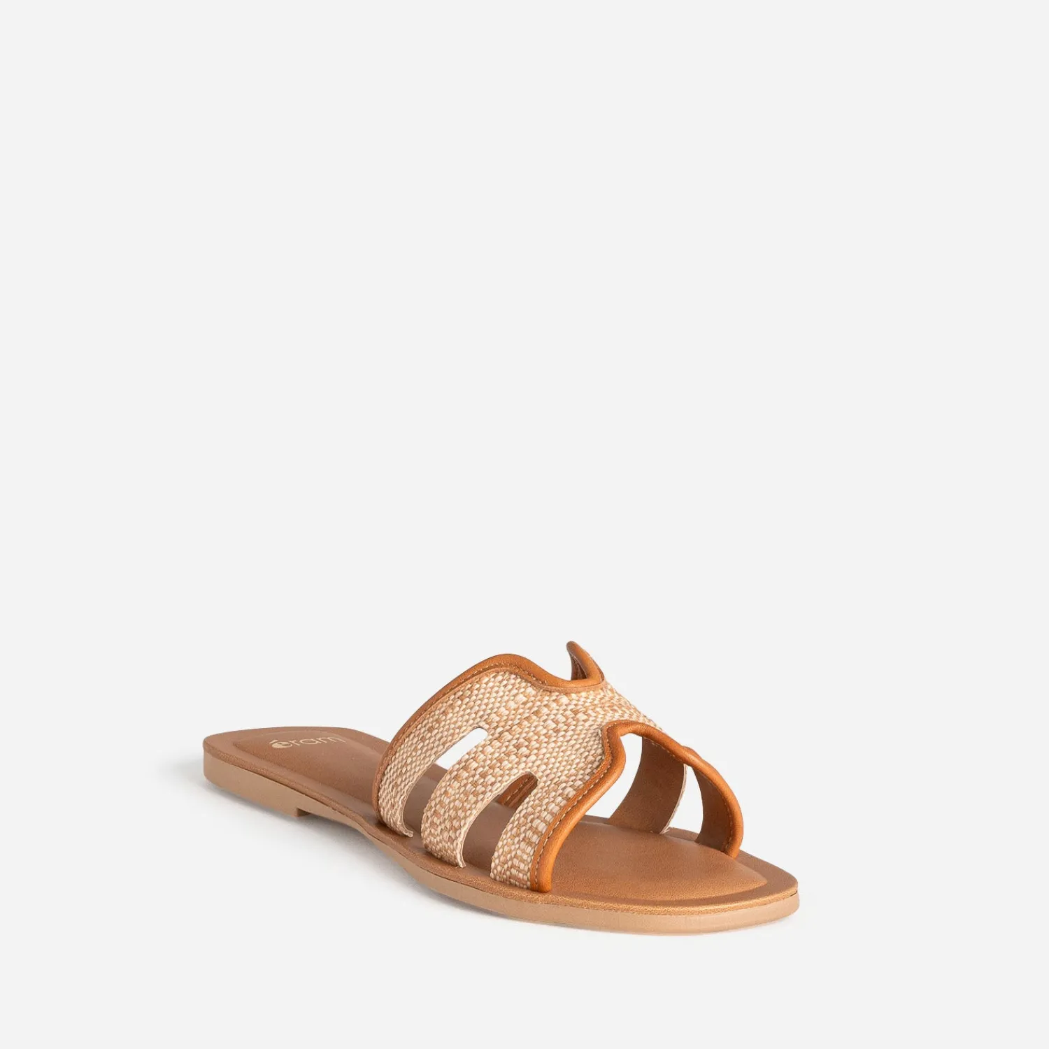 Eram Mules/Tongs|Sandales^Mule effet raphia bords camel cuir BEIGE