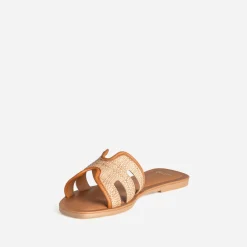 Eram Mules/Tongs|Sandales^Mule effet raphia bords camel cuir BEIGE