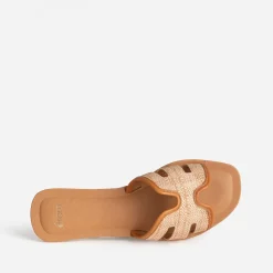 Eram Mules/Tongs|Sandales^Mule effet raphia bords camel cuir BEIGE