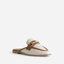 Eram Mules/Tongs|Sandales^Mule bi-matière lin bordé cognac BEIGE