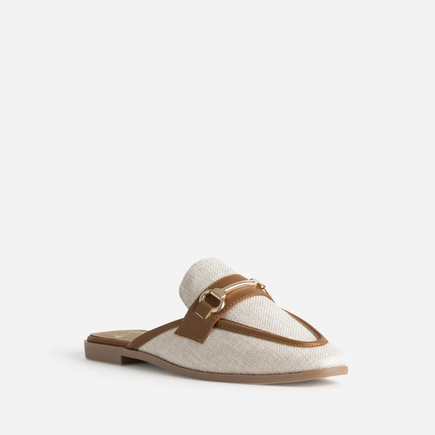 Eram Mules/Tongs|Sandales^Mule bi-matière lin bordé cognac BEIGE
