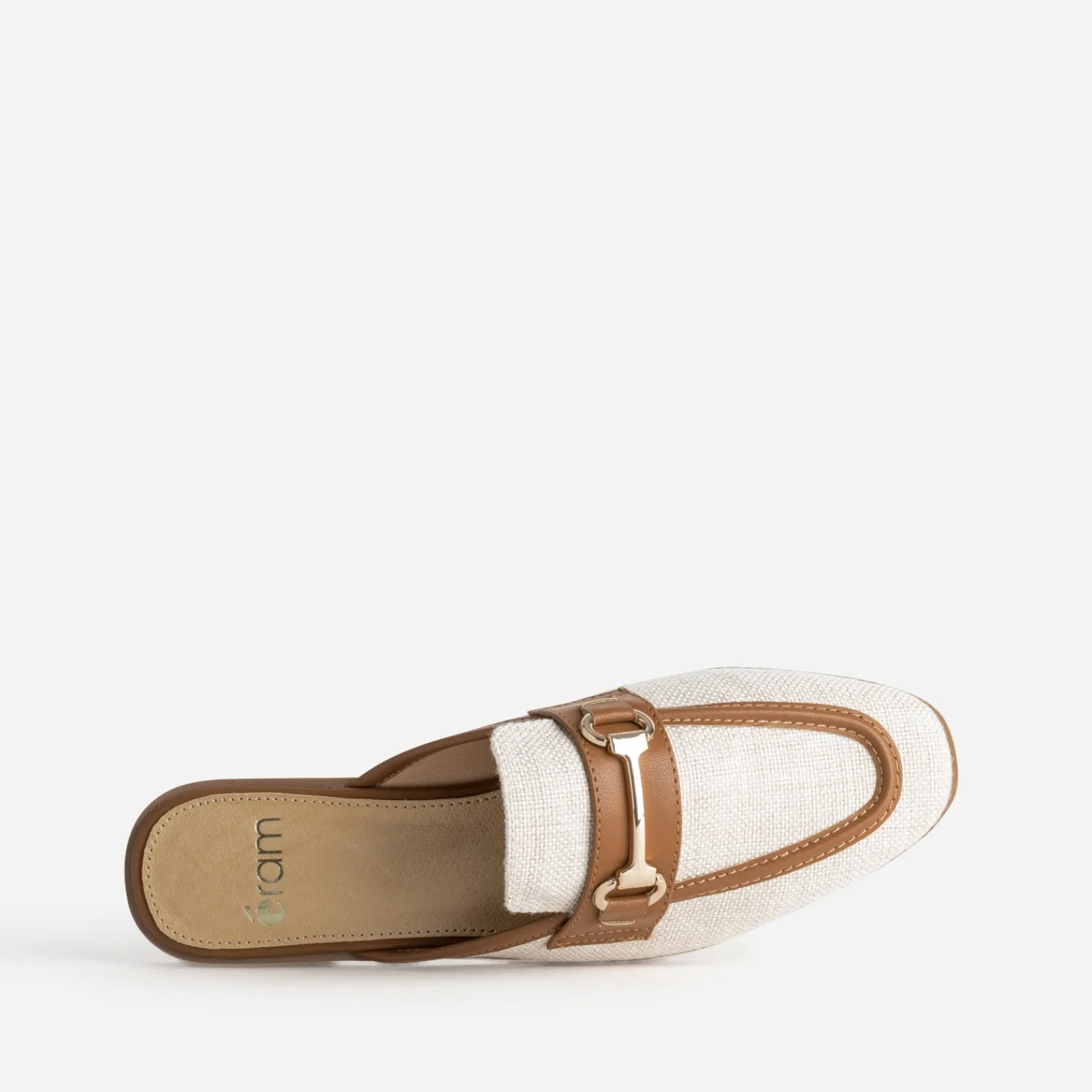 Eram Mules/Tongs|Sandales^Mule bi-matière lin bordé cognac BEIGE