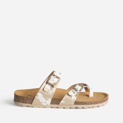 Eram Mules/Tongs|Sandales^Mule blanche cuir effet poulain motif vache IMPRIME