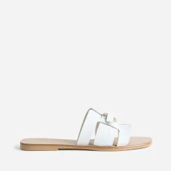Eram Mules/Tongs|Sandales^Mule he en cuir embossé croco BLANC
