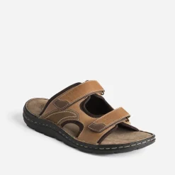 Eram Nu-Pieds/Sandales^Mule éco-conçue en cuir à scratchs CAMEL