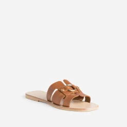 Eram Mules/Tongs|Sandales^Mule en cuir embossé croco COGNAC