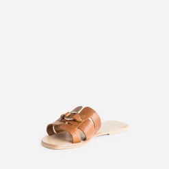 Eram Mules/Tongs|Sandales^Mule en cuir embossé croco COGNAC