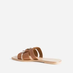 Eram Mules/Tongs|Sandales^Mule en cuir embossé croco COGNAC